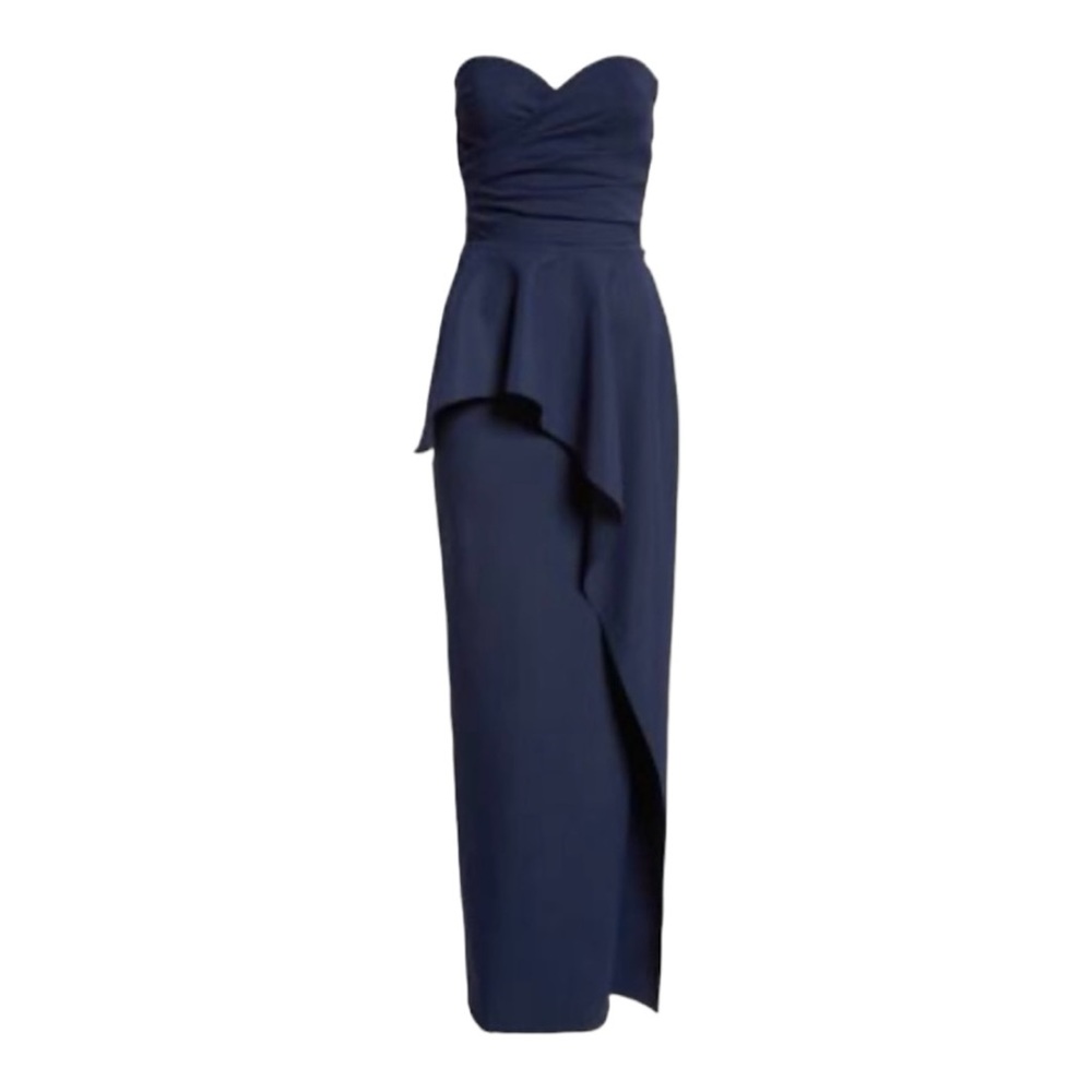Chiara Boni La Petite Robe Miya Strapless Peplum Column Gown Blue Notte Size 16